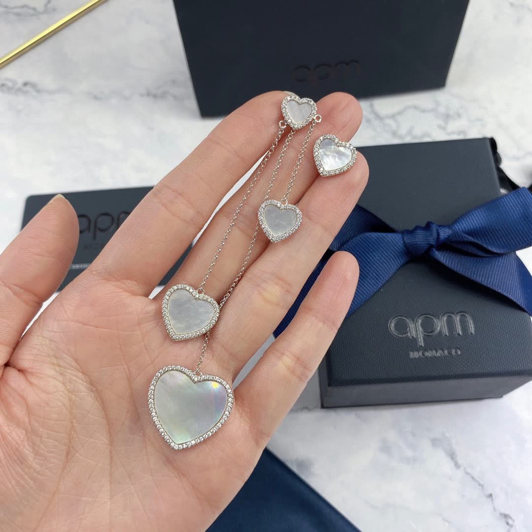 APM Monaco Heart Earrings with Diamonds and Mother-of-Pearl